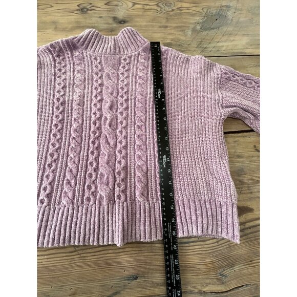 Rachel Zoe Cable Knit Mock Neck Sweater Womens L Lilac Cropped Soft - Picture 6 of 6